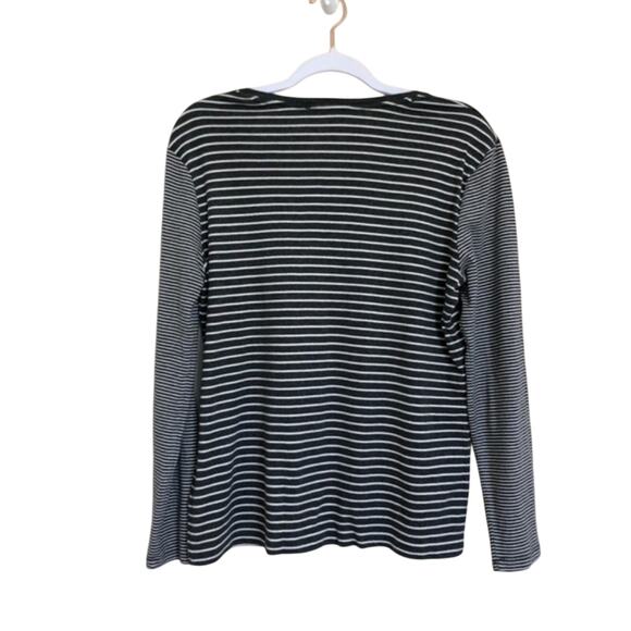 Jones NY Signature Top Women's Crew Neck XL Gray/White Striped Long Sleeve - Picture 2 of 7
